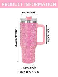 40oz Rhinestone Studded Tumbler, Stainless Steel Double Wall Vacuum Insulated Travel Mug With Lid, Bling Cup For Outdoor Sports Camping, Bridesmaid Gifts Halloween Christmas - 40 oz - 查看 3