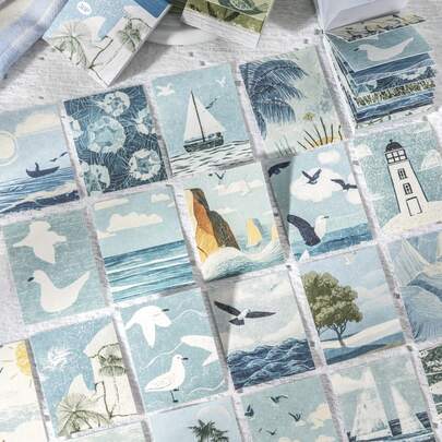 50 Peças/Pacote Adesivos com Tema de Paisagem Curativa, Adesivos Decorativos Vintage Criativos e Estéticos, Materiais de Decoração DIY Scrapbooking, Presente de Feriado, Suprimentos Escolares Personalizados para Scrapbook