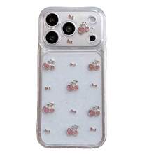 1个ins风3D粉色爱心樱桃金属蝴蝶结保护壳，全包防震，兼容 11/12/13/14/15/16/17系列，送给家人、朋友、节日的理想礼物 - 無色 - 查看 3