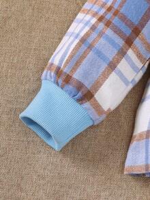 BrownBark 2pcs/Set Baby Boy Casual Outdoor Suit, Baby Boy Casual Plaid Pocket Hooded Long Sleeve Shirt + Relaxed Pants 2-Piece Set, Spring Autumn Children Clothing, Infant Outfit - Blue - View 6