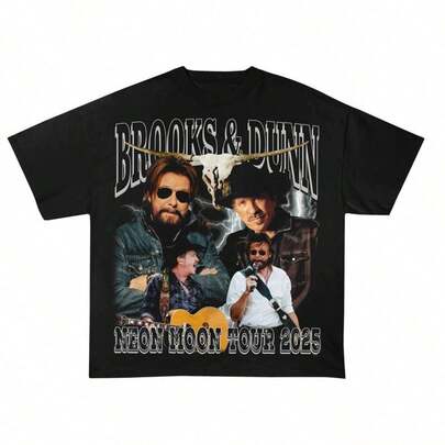 2025 Brooks And Dunn Neon Moon Tour Shirt, Brooks & Dunn Merch, Brooks And Dunn Country Music, Brooks And Dunn Fan Gift, Brooks And Dunn Tee 1PC Fashion Aesthetic Women's T-Shirt - Basic Casual Top  Perfect