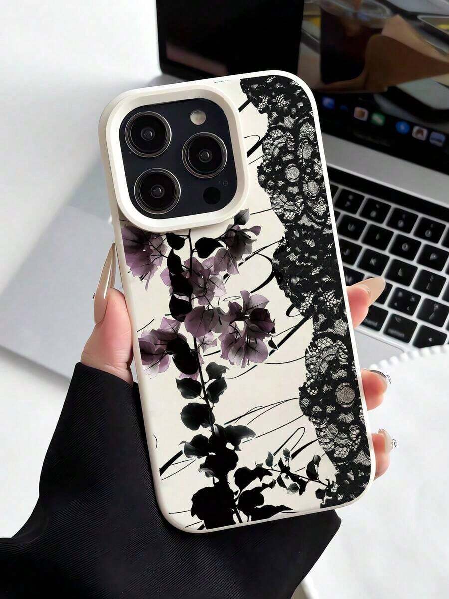 1pc Fashionable Korean Style Lace Flower Slogan Graphic Aesthetic Feather Laser Waterproof Anti-Fingerprint Anti-Scratch Transparent IMD Soft Glossy Smooth Phone Case Compatible With IPhone 16 ProMax/16/16 Pro/16 Plus/15/15 ProMax/15 Pro/11/12/13/14 ProMax/11 ProMax/12 Pro/12 ProMax/13 Pro/13 ProMax/14 Pro/14 ProMax, Chic & Creative - 款式2(1PC) - 查看 1