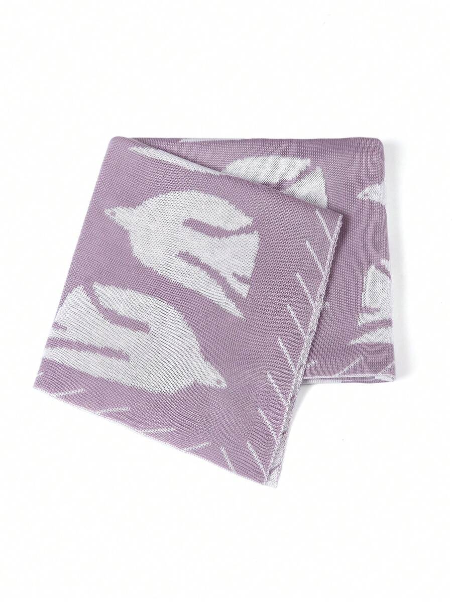 1pc Baby Knitted Blanket, Minimalist Jacquard Cartoon Animal Pattern, Windproof Stroller Cover, Suitable For All Seasons - Dusty Pink - View 1