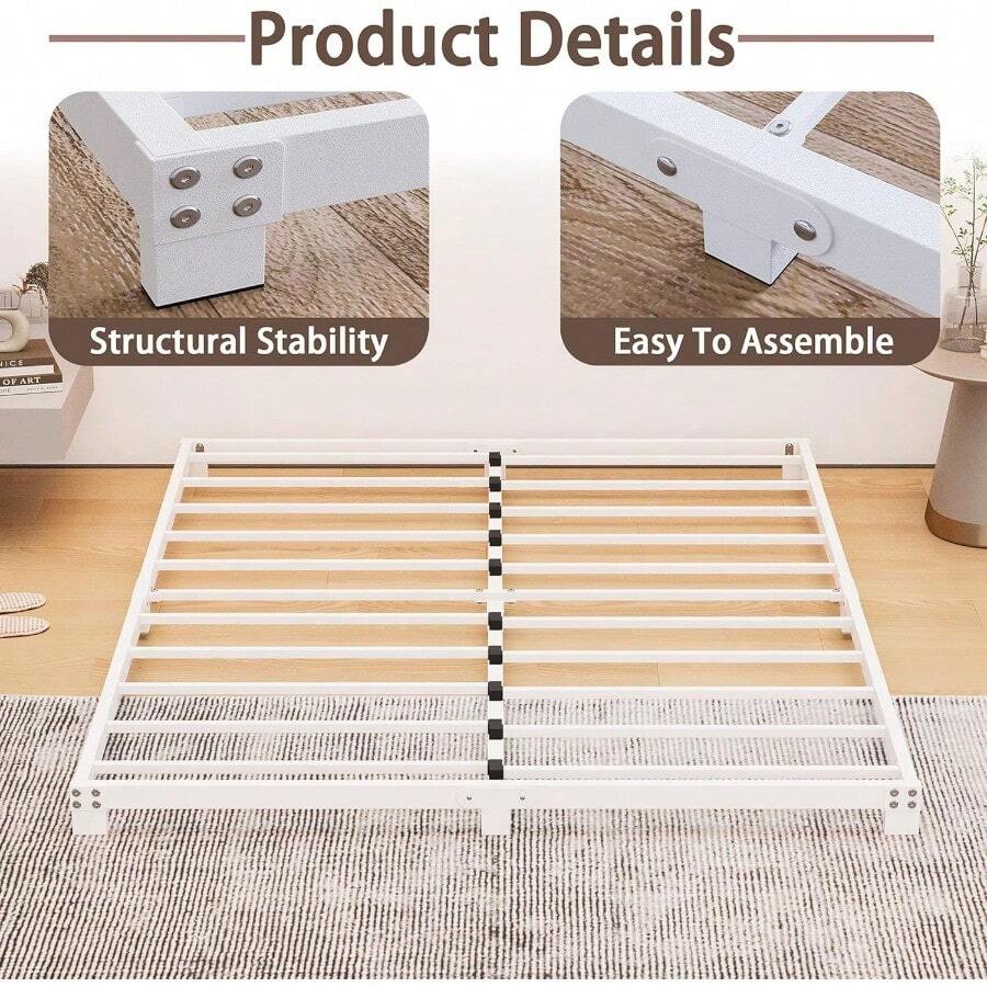 3 Inch Bed Frame Queen Size Low Profile Queen Heavy Duty Platform Bed Frame No Box Spring Needed Easy Assembly Noise Free Black-B001 - 3 inch - Màu trắng - Xem 1
