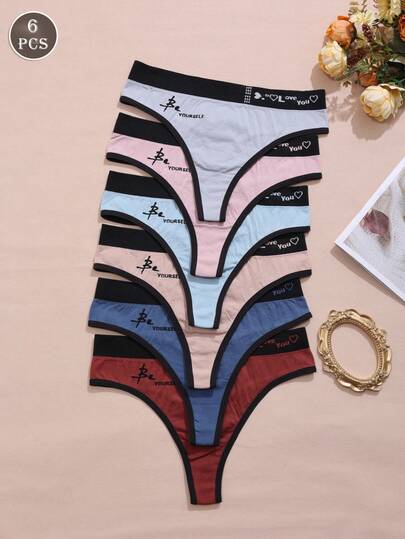 6pcs/Pack Women's Fashionable & Comfortable Thong Panties, Multicolor