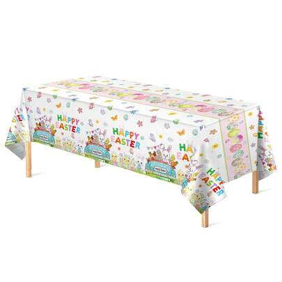 Easter Bunny Cartoon Tablecloth Disposable Plastic 3 Pieces1-Piece Tablecloth Spring Party Supplies Tabletop Decoration 108 X 54 Inches