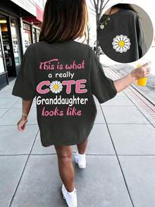 Tween Girls' Casual Graphic Print Crew Neck Short Sleeve T-Shirt, Summer Top - Dark Grey - View 1