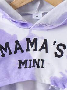 3件套女童扎染印花长袖连帽衫、吊带背心和裤子套装，街头风运动装，秋冬款 - 淡紫色 - 查看 5