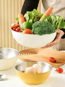 Nesting Stainless Steel Mixing Bowls Set, Matte Colored Exterior Metal Salad Bowls, Stackable Nesting Multi-Size Metal Mixing Bowls, Serving Prep Bowls For Kitchen Baking, Salad, Fruit, Noodles, Food Storage - Navy Blue - View 3