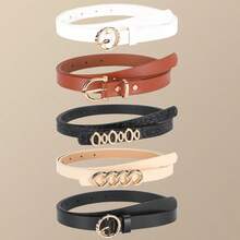 5pcs Chain Circle Buckle Black & White Multifunctional Denim Belt, Suitable For Daily Life - A - View 8