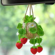 Car Interior Rear View Mirror Ornament Crochet Hanging Strawberry Plant Car Decorations Interior Aesthetic Car Accessories Cute Car Charms For Rear View Mirror, Boho Car Decoration - Hoa trắng - Xem 8