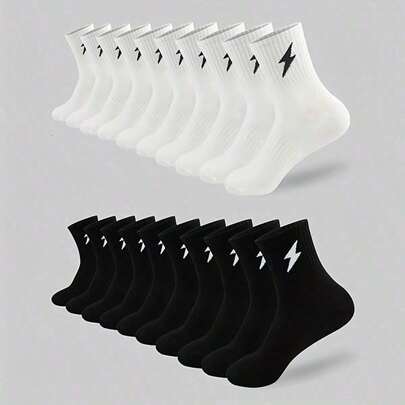 5/10双装男女通用经典黑白中筒袜，简约时尚，黑白配色，四季皆宜，适合户外运动和休闲穿着。