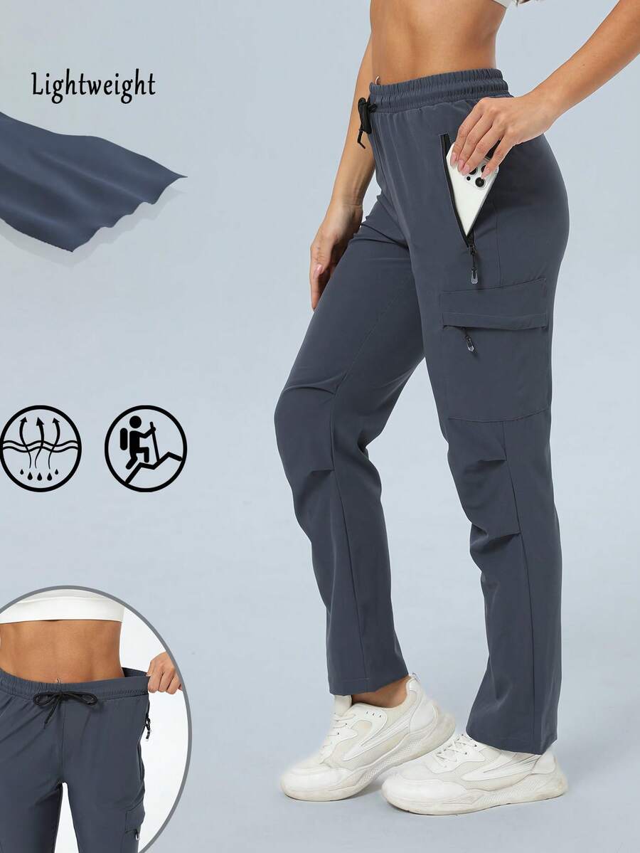 Women's Lightweight Quick-Dry Travel Golf Cargo Pants With Zipper Pockets - Dusty Blue - View 1