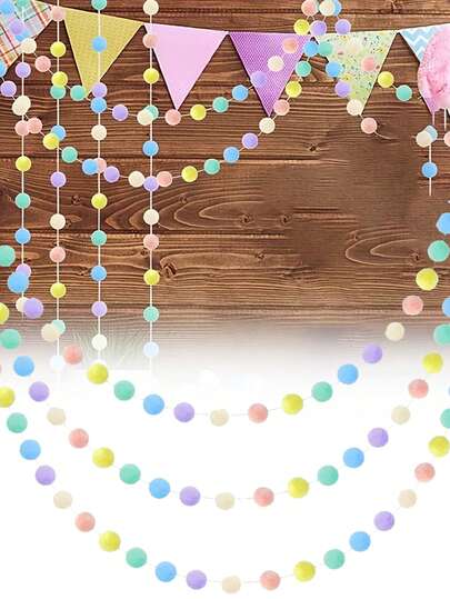 1个彩色绒球花环，悬挂式彩色球花环，春季花环装饰，适用于节日派对、生日、婚礼和家庭聚会背景装饰