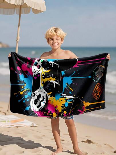 1pc Video Game Controller Design Beach Towel, Super Absorbent Large Beach Blanket, Suitable For Travel, Swimming Pool, Diving, Surfing, Yoga, Camping, Available In Multiple Sizes, Beach Accessories