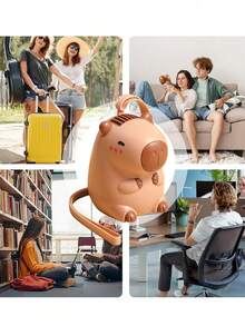 Mini Ventilador Fan USB Recargable Portátil Capibara Colgante al Cuello - Camel - Ver 4