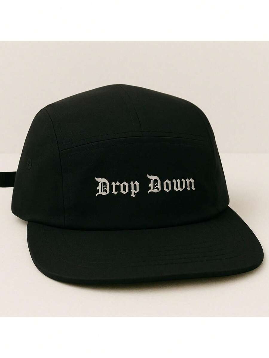 Black Graphite Five Panel Cap On - Black Drop - View 1