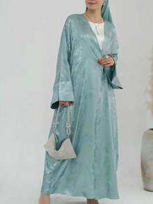 Women's Solid Color Simple Stylish Casual Abaya Spring - Cadet Blue - View 3