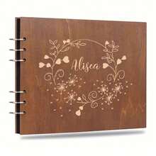 1 Libro de visitas de madera personalizado con nombre, 1 álbum de libro de visitas de boda con tema floral hermoso, 1 libro de visitas creativo. Este es un gran regalo para familiares y amigos, hecho con encuadernación espiral resistente. - Negro - Ver 10