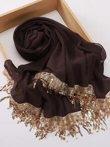 1pc Elegant Luxurious Modest Sequin Tassel Women Hijab Scarf For Abaya - Multicolor - View 8