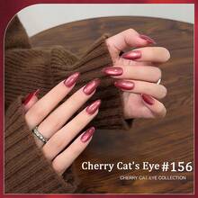 新年樱桃猫眼美甲凝胶，2026秋冬新款，酒红色玻璃珠，沙龙专用 - 紅色 - 查看 3