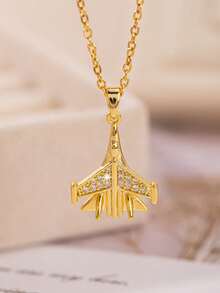 1件时尚个性化精致飞机战斗机锆石铜吊坠项链，适合女性、情侣、旅行、日常佩戴 - 彩色 - 查看 4