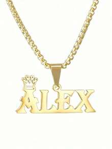 1pc Stainless Steel Necklace, Customized Crown & Name Pendant Necklace, Letter Tag Pendant Necklace For Men, Birthday/Father's Day Gift Silver,Gold Stylish,Fall Fashion,Vintage,Old Money,Casual,Contracted,Simple Custom,Personalized,Unique Ideal Gifts For Him Family,Friends,Her,Boyfriend,Dad,Son For Anniversaries,For Daily Wear,For Prom,For Valentine's Day,For Graduation,For Weddings,For Birthdays,For Father's Day Valentines,School Supplies,Back To School,School Gift,For Office,For School,For Classroom,For Teacher Gifts,For University,For Colleague,For Dorm Rooms,For Teacher,For Boys And Girls,For Teenagers,Junior High School Students,Middle School Students,High School Senior High School Students,College Students,University Students,Freshman,Sophomore,Underclassmen - Nhiều màu - Xem 5