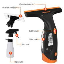 Cordless Window Vacuum Cleaner With Spray Bottle, Lightweight Handheld Glass Cleaner For Windows, Tiles & Smooth Surfaces - Black - View 8