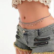 Cinturón de Cadena Estilo Y2K| Strass con Flecos| Favorito de las Chicas Cool en CDMX - sku8648 Borla de estrella de cinco puntas blanca k - Ver 5