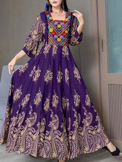 Bohemian Embroidery Vintage Style Casual Dress, Middle Eastern/Arabic Inspired