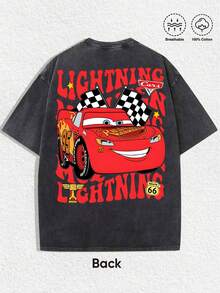 Disney American Street REVIVAL Graffiti Tee,  Print Loose Versatile Top - 黑色 - 查看 4