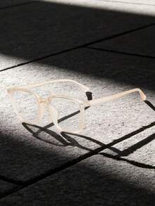 1pc/2pcs Retro Large Frame Plain Glass Rivet Glasses, Personalized Street Style Minimalist Glasses Frame For Men - Clear - View 10