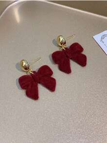 1 Pair Niche Cute Fashion Versatile Bow Knot Stud Earrings, Suitable For Teenage Girls Daily And Holiday Wear - Red - View 4