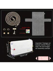 6件套DIY手提包编织套装，包含纽扣、搭扣和链条 - 白色网布工艺套装，适用于创意项目、缝纫、礼品、工艺品、个性化礼品、钩编、成人工艺品、缝纫、缝纫面料、缝纫配件、DIY、钩编、工艺套装 - 1套 - 查看 1