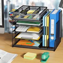 Aimall Office File Rack Storage Rack, Multi-Layer Desktop Storage Rack, Office Supplies File Storage Rack - Black - View 3