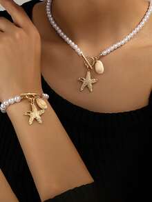 2件套 时尚百搭贝壳海星项链手链首饰套装 - 款式1 - 查看 1