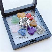 7件套水晶吊坠套装，心形宝石，笼锁吊坠，水晶石，情人节、万圣节、圣诞节、新年礼物，送给爱人 - 多色 - 查看 5