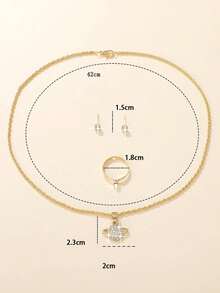 4 piezas/set Set joya zirconia cúbica con diseño de planeta - Dorado - Ver 4