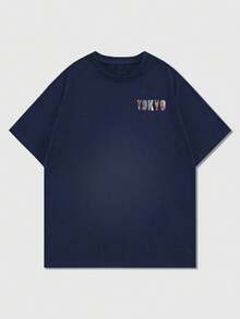 Zrgoth 男士时尚百搭“TOKYO”英文标语及东京元素印花短袖T恤 - 藏蓝色 - 查看 4