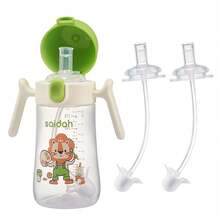 SAIDAH 10oz Shell-Shaped Baby Feeding Bottle With Silicone Straw, Anti-Spill Anti-Leakage, Children's Training Cup With Handle & Weighted Ball, Comes With Extra Nipple & Straw - Multicolor - View 23