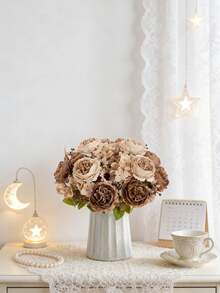 1/3/80pcs Romantic Silk Peony & Hydrangea Artificial Flower Bouquet, Home Decor Fake Flowers, Wedding Decoration, Spring Decor, Indoor, Kitchen, Dining Room, Bedroom, Bathroom, New Year, Outdoor Garden, Bridal Bouquet, School Supplies, Back To School, Valentine's Day Decor, New Year Decor - Brown - View 6
