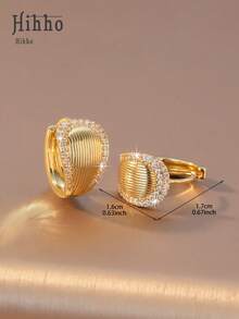 Hihho 1 Pair Fashionable Exquisite Zirconia Rimmed Striped Teardrop Earrings, Versatile Jewelry Accessory For Women, Suitable For Work, Commute, Shopping Outfit - Earrings - View 7