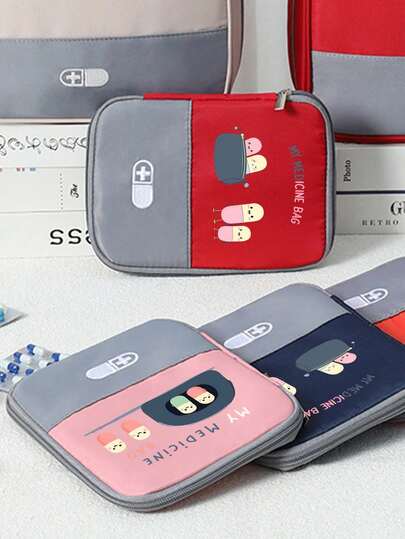 印有“我的医疗包”字样和药丸图案的便携式医疗包，便携式露营药袋，紧凑型急救包，旅行和家用便携式储物袋，小型药包，便捷医疗包，应急包，多种颜色可选，适用于日常/户外/旅行，是注重健康和经常外出人士的必备之选，必备医疗配件，日常健康护理收纳包