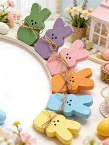 6Pcs Easter Decorations Wood Bunny Easter Tiered Tray Decor Signs - Easter Shelf Sitter - Easter Decor For The Home - Spring Wood Decor - Multicolor - View 3