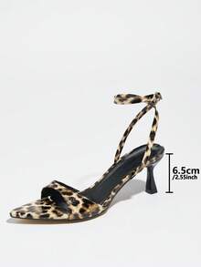 SHEIN BAE Spring/Summer Women's Glamorous Sexy Leopard Print Mirror Embossed Soft Synthetic Leather High Heel Sandals - Multicolor - View 6