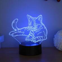 1 pieza Luz de noche LED 3D de gato, alimentada por USB, lámpara RGB de 7 colores cambiantes, adecuada para decoración de dormitorio, hogar y escritorio, Navidad, iluminación elegante, regalo de cumpleaños - Multicolor - Ver 2