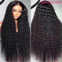 PQL HAIR 13X4 Glueless Wigs Human Blended Hair Pre Plucked Deep Curly Wave Lace Front Wigs Blended Hair Pre Plucked 13X4 HD Lace Front Wigs Human Blended Hair Deep Wave Bleached Knots Lace Wigs Hair 200% Density - Natural & Black - View 2