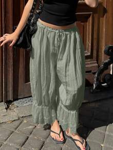 女士舒适百搭蕾丝拼接灯笼裤，秋冬春季款 - 抹茶綠 - 查看 5