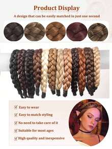 Women's Synthetic Braided Headband, Handmade Elastic Stretch Hair Band, Deep Chocolate Black - Multicolor - View 7