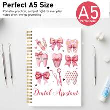 1本牙科助理螺旋笔记本 - 牙齿和粉色蝴蝶结日记本，牙科助理必备，牙医礼物，同事礼物，学校和办公用品 - A5 - 查看 6